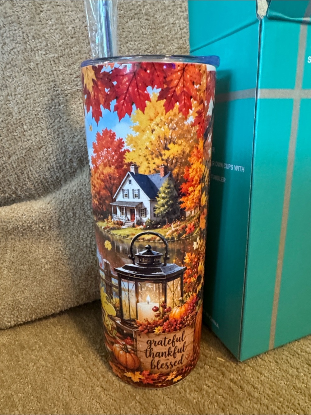 Snoopy Fall Skinny Tumbler - Autumn Leaves Design - Picture 2 of 6